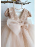 Cap Sleeves Tan Lace Tulle Stunning Flower Girl Dress